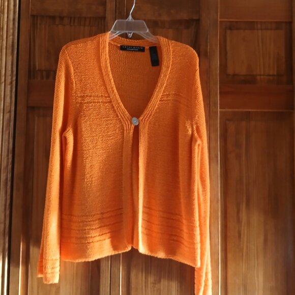 CRAZY HORSE COLLECTION orange L/S knit cardigan sz L woman's - Picture 1 of 2